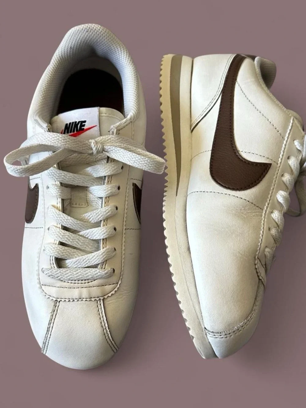 Nike Cortez White & Baroque Brown Leather Sneakers